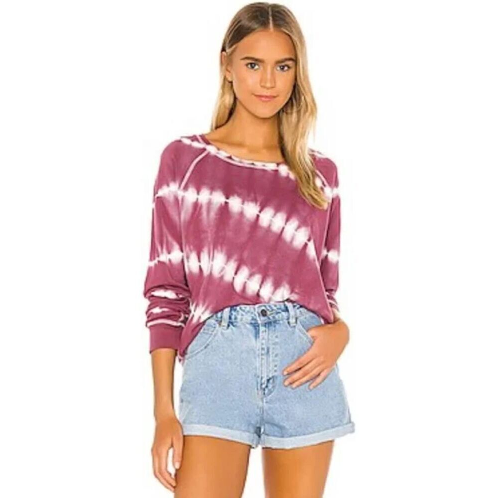 RAILS Burgundy Purple White Tie Dye Crew Neck Sweater Sweatshirt Size Small